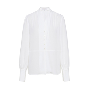 TieForHer Vero高圆圆款 白衬衫女 V领长袖 高级感法式通勤上衣