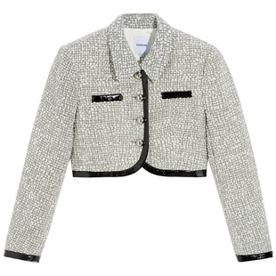 bebe秋冬女士小香风翻领短款夹克外套340317