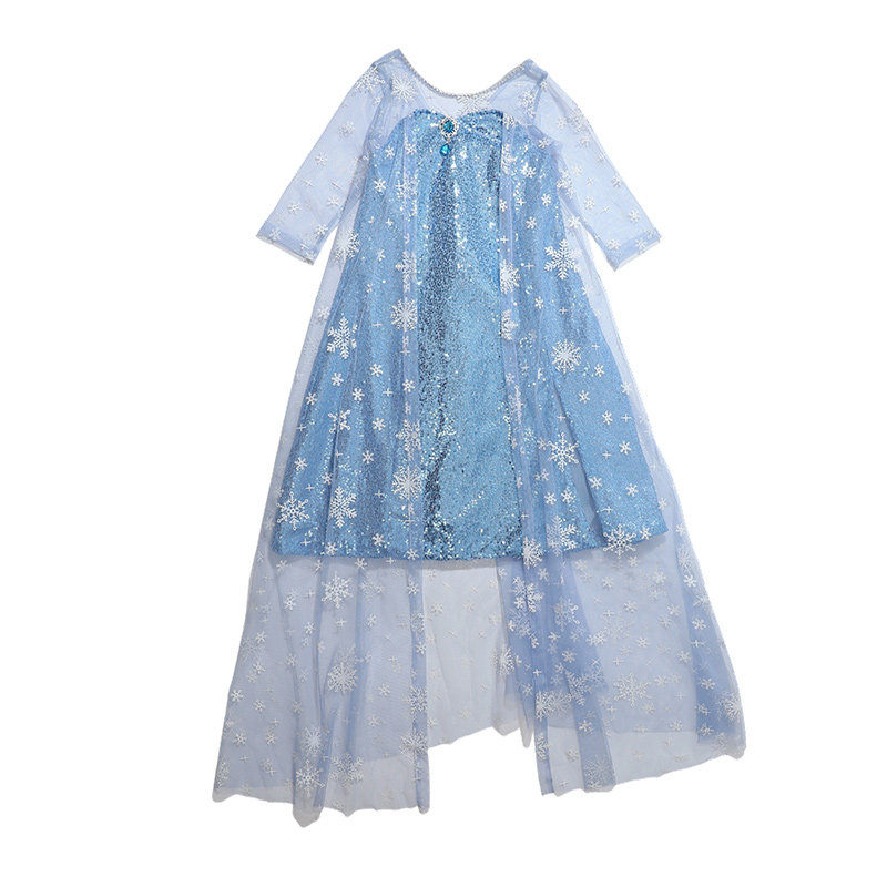 冰雪奇缘爱莎公主裙子拖尾儿童生日公主礼服夏季艾莎女童连衣裙秋