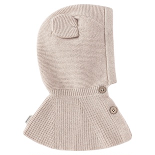 babylove婴幼儿针织帽子围脖一体100%羊毛披肩帽百搭保暖护耳帽