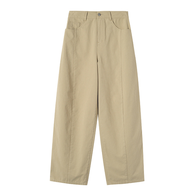 三所vintage百搭神裤特殊斜纹纯棉卡其/棕微阔腿轻薄直筒休闲裤女