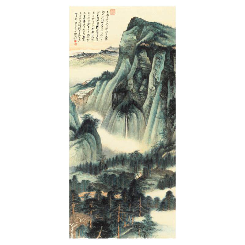 张大千国画峨眉接引殿图竖幅挂轴字画水墨泼彩高清微喷仿真复制品