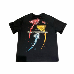 尼昆夏季手工彩绘印花圆领短袖T恤美式休闲时尚青年半袖上衣宽松t