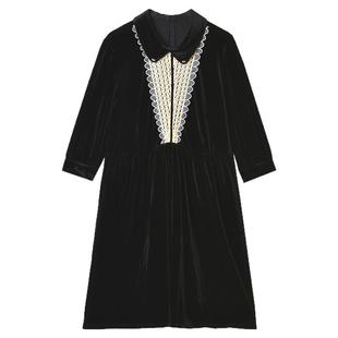 奥莱专柜品牌撤柜正品 QY秋装2025新款 柔柔绒感中裙七分袖连衣裙