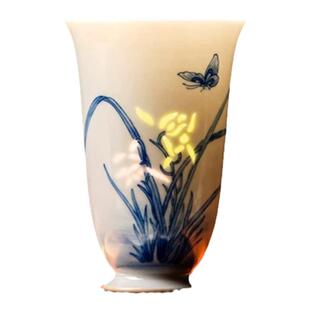 富玉陶瓷主人杯单杯景德镇手绘青花玲珑梅兰竹菊小茶杯闻香品茗杯