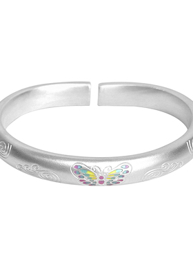 999.9足银蝴蝶马蹄镯国风银饰