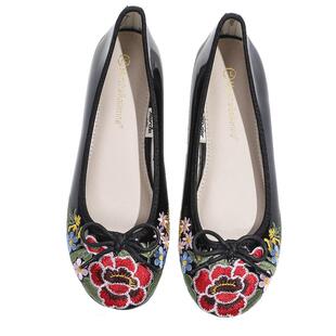 marcha ballerina/玛沙芭蕾黑色绣花浅口芭蕾舞圆头正装鞋平底鞋