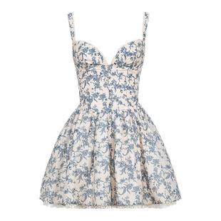 House of CB 清新优雅英伦瓷器印花束腰裙Brigitte