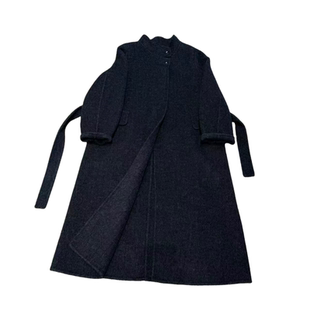 集笙记极简风立领长款双面羊毛大衣女宽松显瘦单排扣毛呢外套百搭