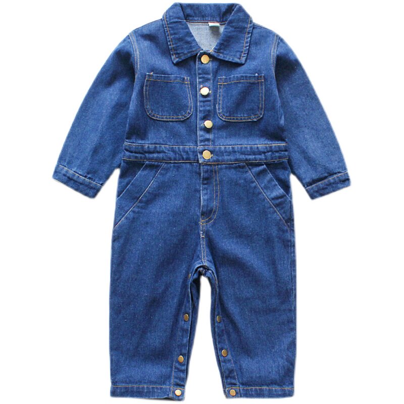 女童牛仔连体衣春秋装婴幼儿童韩版爬服外穿宝宝哈衣工装连衣裤3