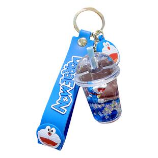 可爱蓝胖子钥匙扣挂件卡通叮当猫流沙瓶书包挂饰定制创意公仔礼物