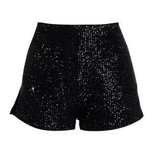 Sexy sequined mid waist straight shorts性感亮片中腰直筒短裤
