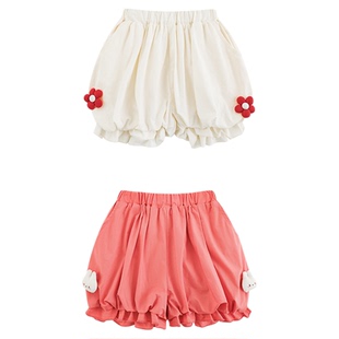 幼悠女童木耳花边灯笼短裤2025夏季童趣可爱手缝立体玩偶休闲裤子