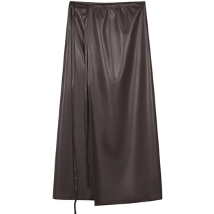 【精工系列】LESS春秋不对称下摆半身裙女直筒PU皮裙2O7D10600