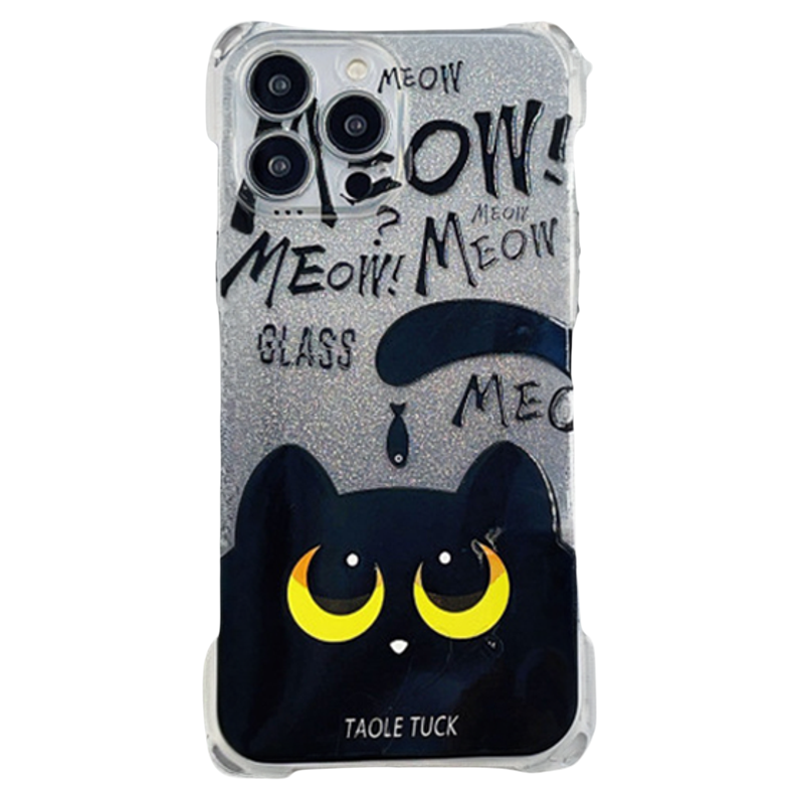 萌系猫猫透明软硅胶四角开孔链条全包vivoX200U适用小米17防摔华为Mate70pro苹果17Promax一体挂绳斜