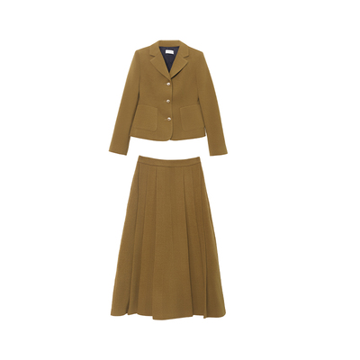 海棠旧梦~法式复古气质通勤冬季显瘦毛呢西装套装格子裙装两件套