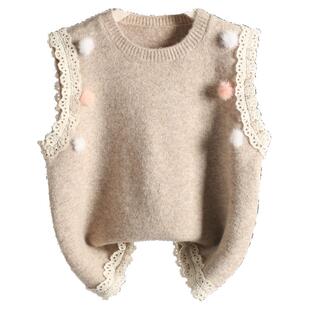 女童森系针织马甲背心外穿2025春秋季小女孩圆领花边儿童坎肩外套