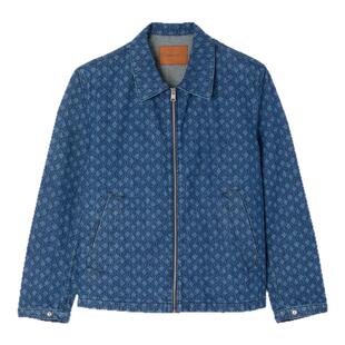 季末6折SANDRO2025秋冬新款男装经典款蓝色绳结图案拉链牛仔外套