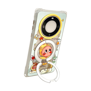 卡通星人360°旋转支架手机壳带挂绳适用于华为mate80pro背带斜挎小米14ULTRA防摔支点壳苹果17Pro防摔硬壳