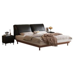 DDC中古风大象耳朵真皮床现代简约复古主卧高端大气实木床双人床