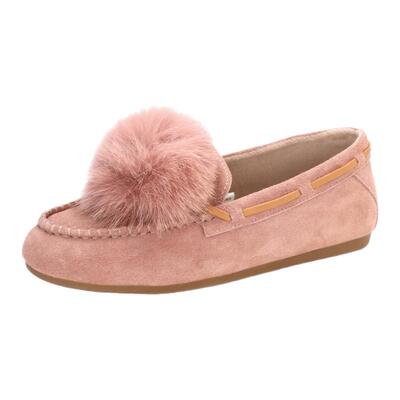 康莉毛绒球舒适平底一脚蹬女鞋子