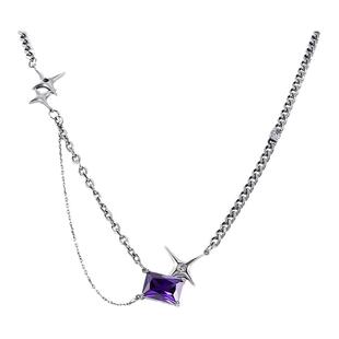 DH7宝石吊坠项链男款秋冬搭配毛衣的毛衣链女星星锆石钛钢不掉色