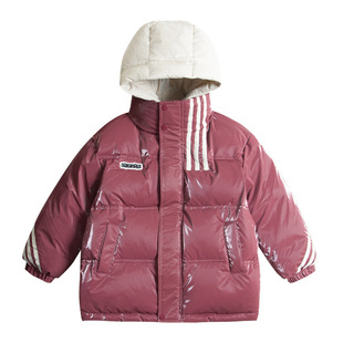 男童冬装红色假两件亮面免洗羽绒服2025新款儿童冬季加厚防风