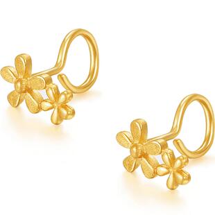 明牌珠宝足金耳钉 黄金时尚五瓣花耳环花朵耳插花耳钉女款AFH0086