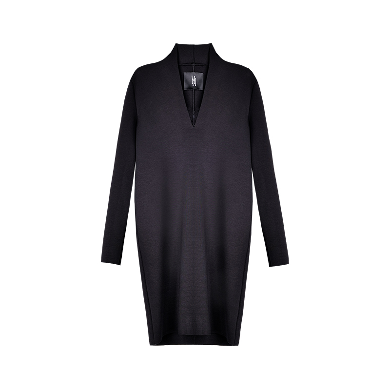 舒服的 HAUTE FANCIES后构想｜极简收身黑色高弹针织立领连衣裙