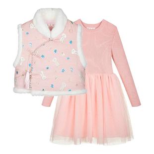 富罗迷女童套装连衣裙冬季新款高级时髦洋气新中式女孩儿童过年装