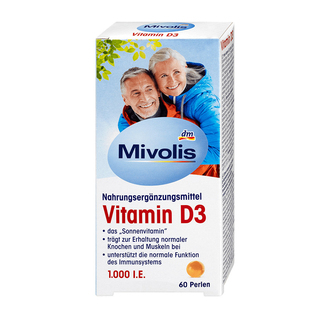 德国原装Mivolis中老年维生素D3胶囊促进钙吸收维持骨骼和牙齿DAS