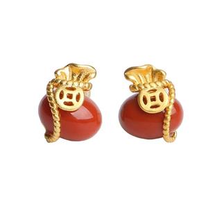 宫里上新南红玛瑙耳钉女纯银红色耳饰冬季耳环玄学旺财生日礼物