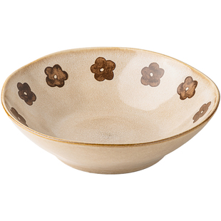 巷子尾〖棕色小花〗日式复古碗盘餐具家用小碗陶瓷面碗深菜盘单个