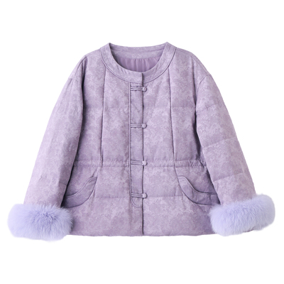 2025新款高品质独特洋气别致紫色新中式国风提花收腰显瘦羽绒服女