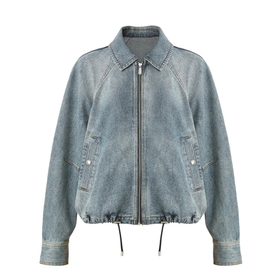 阿玛施商场同款26早春酷飒风高级感复古水洗抽绳纯棉牛仔外套女