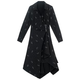 KEIKO [bling烫钻] 御姐风不规则连衣裙26春季气质显瘦黑色衬衫裙