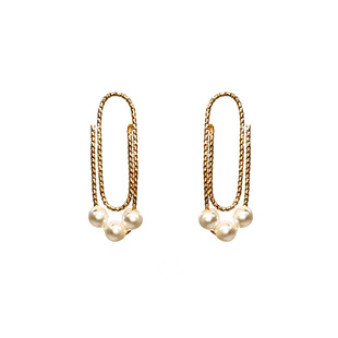 回形针耳际摇风原创小众美国14K注金珍珠日韩法式高级感耳环钉饰