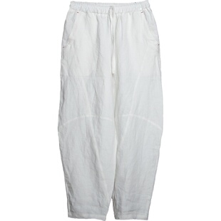 云无缰原创春秋男白色休闲裤棉麻灯笼裤宽松亚麻裤大码阔腿哈伦裤