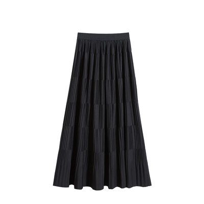 她池A字型淑女垂感拼接半身裙