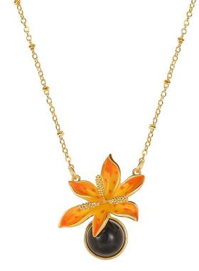 秋意枫叶黑玛瑙珐琅项链女