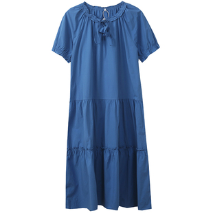 胖莹莹大码女装夏季冷淡风纯色减龄度假仙女蛋糕长裙显瘦连衣裙