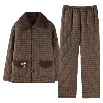 秋冬款梭织夹棉睡衣猫人男士