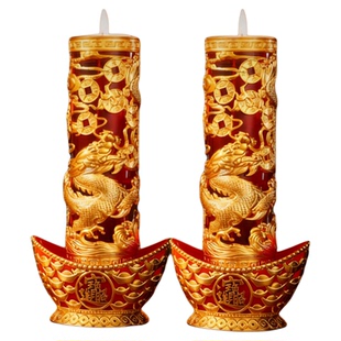 2026新年春节无烟水晶红色蜡烛过年摆件家用乔迁新居酥油灯长明灯