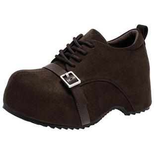 EBLAN/伊伴内增高丑萌大头勃肯鞋女2025秋冬新款复古短靴厚底单鞋