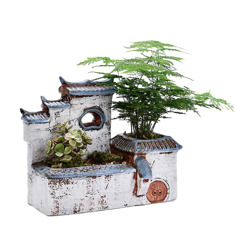 陶瓷禅意风房子微景观多肉花盆