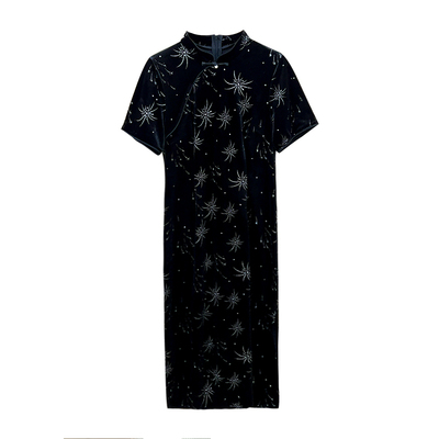 遇见大码国风丝绒新中式显瘦旗袍