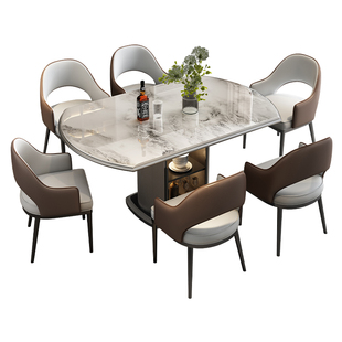 天然大理石意式轻奢伸缩折叠方圆两用餐桌小户型可储物微晶石桌椅