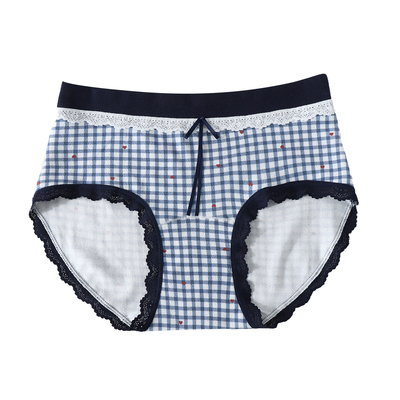 复古格子撞色少女中腰大码内裤女胖MM200斤A类婴儿纯棉加长档红色