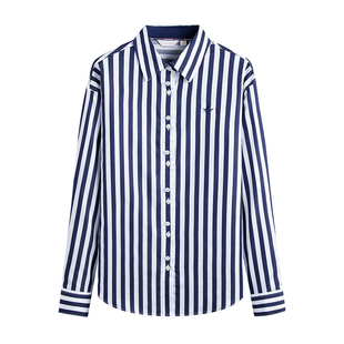 Navigare意大利小帆船蓝色条纹长袖衬衫女士2026春季新款纯棉衬衣