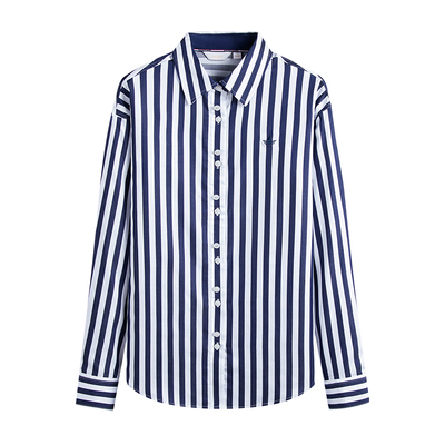 Navigare意大利小帆船蓝色条纹长袖衬衫女士2026春季新款纯棉衬衣